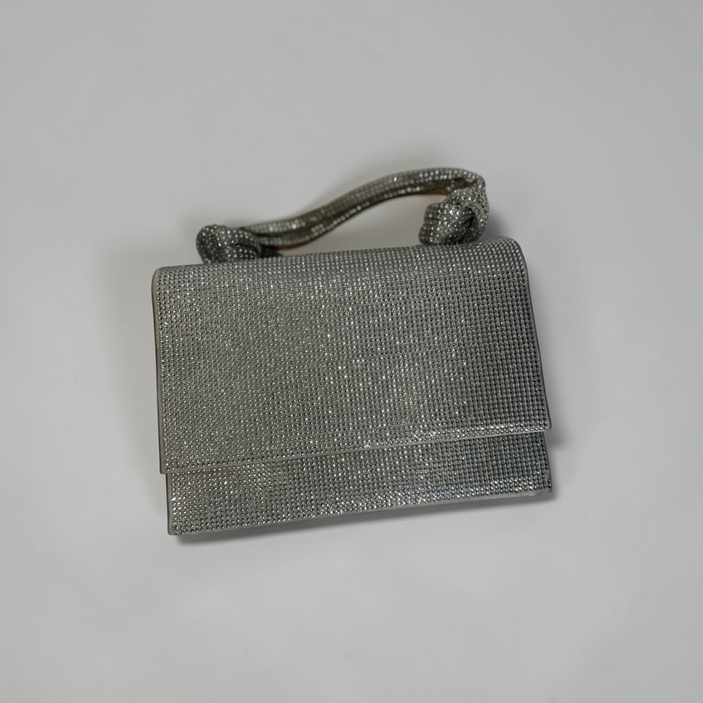 ZARA Rhinestone Clutch Silver Sparkly Evening Bag Chain Strap special occasion